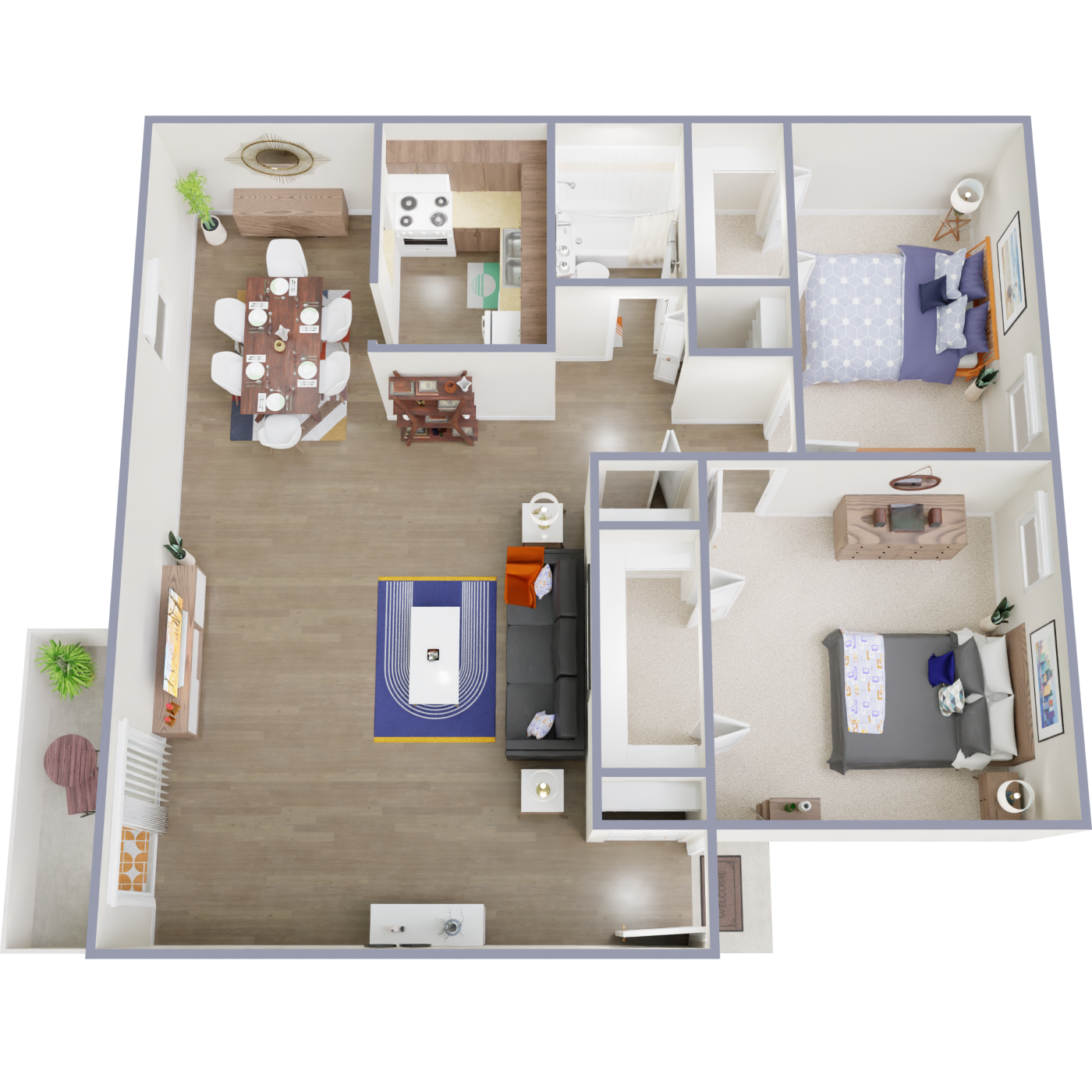Floor plan for 2 beds, 1 bath, 1025 sqft